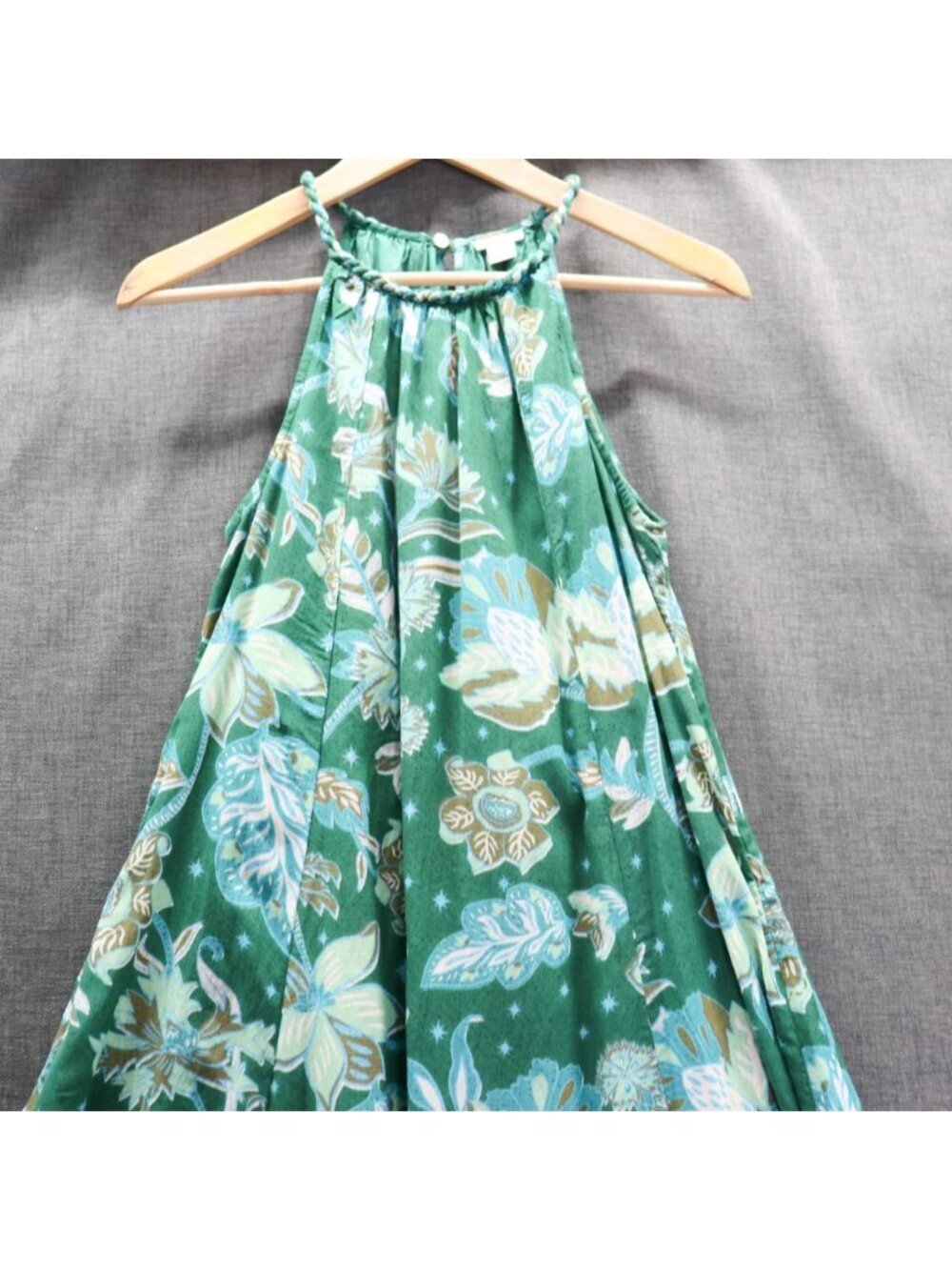 Sundance Teal Floral Maxi Halter Dress XS Handkerchief Boho Viscose Cotton - Picture 13 of 16
